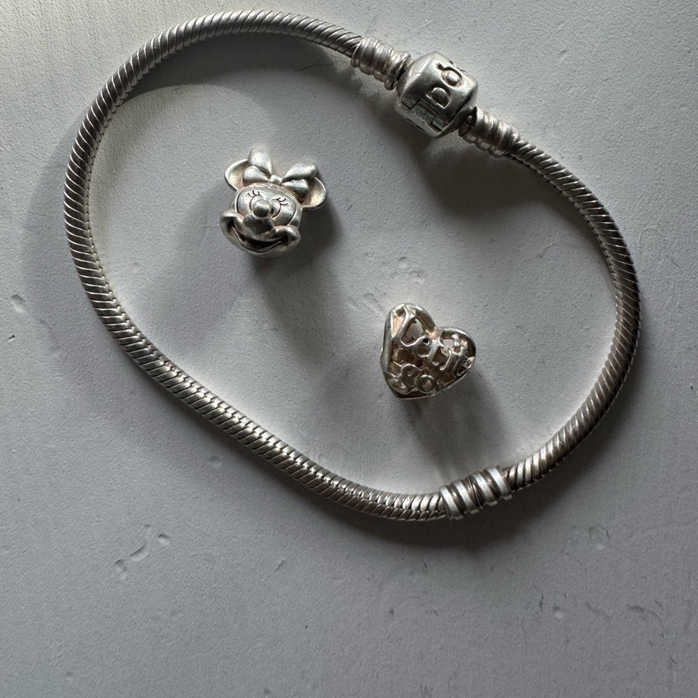 Pandora Silver Charm Bracelet 8 inches  with Disney Charms